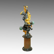 Grand Statue Girl &amp; 2 Angles Bronze Sculpture, L. Madrassi Tpls-019